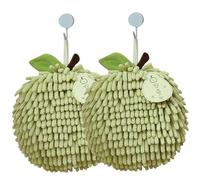 Muzrunq Hand Towel 2Pcs Cute Soft Absorbent Chenille Hand Drying Towels with Hanging Rope 6.7in Decorative Finger Drying Fuzzy Ball for Kitchen Bathroom Hanging Decor Green