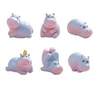 Muzrunq Hippo Figurine, 6Pcs Cartoon Cute Hippo Animal Figurines, DIY Exquisite House Figurine Good Luck for Micro Landscape Home Car Garden Decor, Animal Figurines