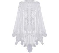 Muzrunq Lace Poncho Halloween Skeleton Poncho for Women Skull Bones Halloween Poncho Halloween Costume Cape for Halloween Skeleton Costume 1Pc (White,L)