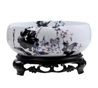 Muzrunq Lotus Planter with Base, Ceramic Water Lily Lotus Bowl Planter, Decorative Round Flowerpot Hydroponic Container for Garden, Balcony, Office