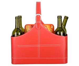Muzrunq Magazine Rack Red Leather Magazine Holder with Top Handle Leather Basket for Wine Flowers Fruits Candys Newspaper Gifts Display