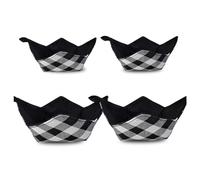 Muzrunq Microwave Bowl Cozy 4Pcs Black and White Plaid Hot Bowl Cozy Holder, Machine Washable Polyester Bowl Holders for Hot Food Soup Ice Cream
