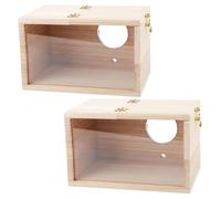 Muzrunq Parakeet Nesting Box, 2Pcs Visual Wooden Cockatiel Nesting Box with Round Door, Outer Perch & Openable Lid Natural Sturdy Bird House for Cage