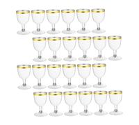 Muzrunq Plastic Wine Glasses, 24PCS 160ml Clear Gold Rimmed Wine Glasses with Gold Rim Reusable Plastic Mousse Cup for Weddings, Birthdays, Parties Cocktails