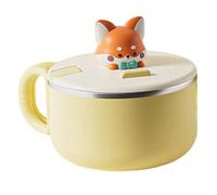 Muzrunq Ramen Bowl with Lid 1200ml Instant Noodle Bowl with Handles Portable Cute Ramen Cooker for Soup, Noodles, Dumplings, Salads, Fox with Lid