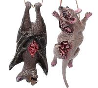 Muzrunq Realistic Rat and Bats for Scary Halloween Decorations Hanging Spooky Halloween Bats Horror Fake Rat Prank Prop with Bloody Scar for Haunted House Supplies 2PCS/Set
