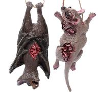 Muzrunq Realistic Rat and Bats, Scary Halloween Decorations 2PCS/Set Hanging Spooky Halloween Bats Horror Rat Prank Prop with Bloody Scar for Haunted House Supplies.