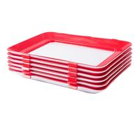 Muzrunq Red Vacuum Stackable Food Organization and Storage Tray, 12x8.6" with Buckle, 6Pcs Reusable Fresh Tray Storage for Food Preservation
