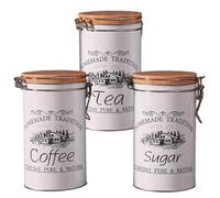 Muzrunq Rustic Elegant White Iron Canister Set - 3 Piece Coffee Tea Sugar Jars - 17x10 cm (6.69x3.94 inch) - Airtight, Easy to Clean - Recommended for Tea, Coffee, Sugar