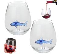 Muzrunq Shark Wine Glass, 2 Pcs, 500ml, Borosilicate Glass, Unique 3D Shark Design, Perfect for Weddings, Birthdays, or Casual Gatherings