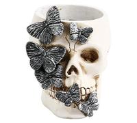 Muzrunq Skull Decor Pen Holder, Black Resin, 4