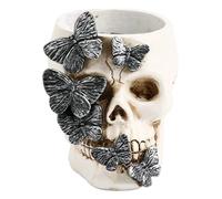 Muzrunq Skull Pen Holder with Batterfly Gothic Makeup Brush Holder Decorative Resin Desk Organizer for Halloween Office Home Vanity Desk Decor.