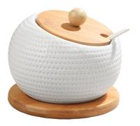 Muzrunq Spice Containers Ceramic Spice Containers, 500ml Heat-Resistant Spice Jars with Spoon, Lids and Tray Golf Ball Shape Seasoning Containers for Salt Oil Chili Powder Sugar Pepper