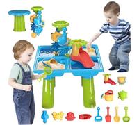 Muzrunq Toddler Water Table Set Colorful Interactive Outdoor Beach Sand Table with 9 Pcs Toy Molds 4 Compartments PP Backyard Summer Sensory for Kids (17x17x22 In)