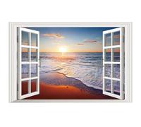 Muzrunq Wall Mural 28x20 Inch Waterproof PVC 3D Window Landscape Wall Stickers for Living Room Dorm Bedroom Home Office Decor False Window Beach Landscape Decorative.