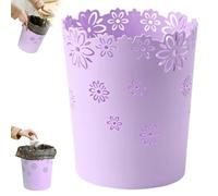 Muzrunq Waste Paper Bin Plastic Hollow Waste Paper Basket, 6.3 Inch Flower Lace Round Waste Bin S Purple Waste Paper Bin, Waste Paper Basket, Waste Bin for Bedroom, Bedroom Bin, Kids Bin