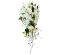 Muzrunq Wedding Bouquet Teardrop Bridal Bouquet Cascading Artificial Rose Bouquet for Bride Holding Wedding Centerpiece Decor White and Green 9.1x21.7 Inch