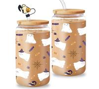 MUZRUYOU Halloween Ghost Tumbler, 16 oz Fall Iced Coffee Tumbler with Straw and Lid, Great for Gothic Spooky Gifts and Halloween Gifts