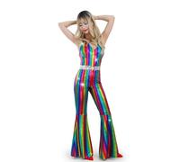 Muztagata Disco Outfit 70s 80s Prom Sparkle Flare Jumpsuit Party Costume Halloween Cosplay For Adult Women-X-Large