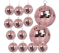 MUZTOP 14 Pack Disco Ball Ornaments Hanging Disco Mirror Balls for DJ Stage Club Wedding Holiday Home Party Decor, 6 Inch, 2 Inch (Rose Gold)