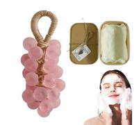 Muzuja Grape Soap on a Rope, Handmade Grapes Cluster Shaped Soaps, Decorative Soaps Bars, Grape Soap On a Rope for Washing Hands and Fresh Air Men Women (1, Peach A)