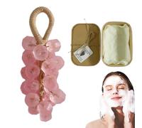 Muzuja Grape Soap on a Rope, Handmade Grapes Cluster Shaped Soaps, Decorative Soaps Bars, Grape Soap On a Rope for Washing Hands and Fresh Air Men Women (1, Peach B)