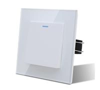 MVAVA Flush-Mounted Light Switch, Single 1-Way Light Switch, Glass with LED, 86 x 86 mm, Button Switch, Wall Switch, Rocker Switch, White