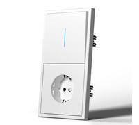 MVAVA Light Switch with Socket, Single 2-Way Light Switch Flush-Mounted with Spring Connections, Vertical Mountable Silky Matte Wall Switch with LED Indicator Light, 80 mm x 150 mm, White, M3 Series