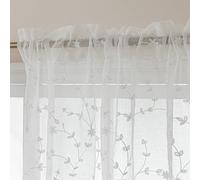 MvchennL White Floral Sheer Curtains, 2 Panels Set Luxury Leaf Embroidered Light Filtering Semi Sheer, 72 Inch Long Rod Pocket Window Drapes for Living Room/Bedroom/Dining Room