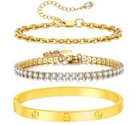 MVCOLEDY 18K Gold Plated Love Bangle Bracelet Set Cubic Zirconia Classic Stainless Steel Adjustable CZ Gold Tennis Love Bracelets Stack for women, M, Stainless Steel Cubic Zirconia Gold, Cubic