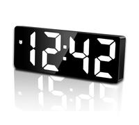 MVCUASF Alarm Clock LED Mirror Electronic Clock Bedside Digital Alarm Clock with Snooze, Date,Voice Control 3 Adjustable Brightness Bedroom Bedside Clock for Bedroom Living Room(Black)