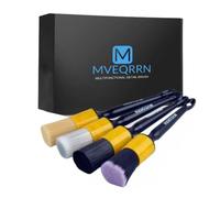 MVEQRRN 4pcs Car Detailing Brush Set, Boars Hair, Ultra Soft, No Scratch, Interior & Exterior, Includes 4 Different Brushes, Ergonomic Design, Multi-use for Vehicle, Bicycle, Motorcycle, Boat