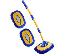 MVEQRRN Upgrade Car Wash Brush with Long Handle,Chenille Microfiber Car Cleaning Brush Supplies Kit Car Wash Mop Accessories Car Washing Brush with Scratch-Free Replacement Head(Blue