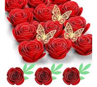 Mverse 3D Rolled Paper Flowers for Shadow Box & Graduation Cap Decorations - Handcrafted Small Roses Craft Kit with 3D Butterflies & Leaves - DIY Scrapbook Embellishments (Red)