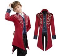 MVFEUIJ Boy's Gothic Children's Tailcoat, Red, Size 130 (7-8), Perfect for Halloween, Medieval Parties, Theatre Performances