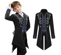 MVFEUIJ Children's Vintage Victorian Tailcoat, Gothic Retro Children's Tailcoat, Viking Renaissance Medieval Renaissance Steampunk Children's Costume (Black, 110(4-5))