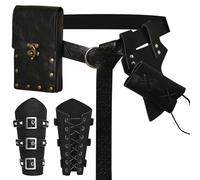 MVFEUIJ Medieval Knight Accessories, Halloween Necromancer Set, Steampunk Waist Pouch Leather Belt Costume Accessories (Black)