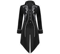 MVFEUIJ Men's Vintage Gothic Tailcoat, Medieval Steampunk Jacket, Male Victorian Renaissance Retro Vintage Embroidery Coat Halloween Party Cosplay Pirate Vampire Costumes for Adult (Black, S)