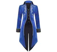 MVFEUIJ Men's Vintage Gothic Tailcoat, Medieval Steampunk Jacket, Male Victorian Renaissance Retro Vintage Embroidery Coat Halloween Party Cosplay Pirate Vampire Costumes for Adult (Blue, S)