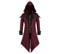 MVFEUIJ Steampunk Men's Jacket with Hood, Gothic Tailcoat Men's Coat Medieval Victorian Palace Vintage Coat, Halloween Costume Carnival Party Cosplay Clothing (Red, S)