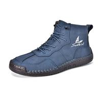 MVIOBUY Men's Lace Up Italian Handmade Chukka Boots Leather Renaissance Barefoot High Top Ankle Boots Lightweight Non-Slip Waterproof Walking Driving Shoes, Blue, 12.5