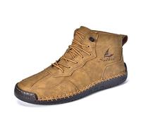 MVIOBUY Men's Lace Up Italian Handmade Chukka Boots Leather Renaissance Barefoot High Top Ankle Boots Lightweight Non-Slip Waterproof Walking Driving Shoes, Brown, 13