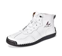 MVIOBUY Men's Lace Up Italian Handmade Chukka Boots Leather Renaissance Barefoot High Top Ankle Boots Lightweight Non-Slip Waterproof Walking Driving Shoes, White, 6 UK