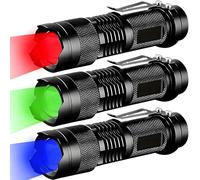 MVIOCS 3 Pack Red Green Blue Light Bright Small Flashlights, LED Mini Flashlight High Lumens Pen Light with Zoomable Torch, 3 Modes, Clip, for Camping, Outdoor, Emergency