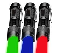 MVIOCS 3-Pack Upgraded RGB LED Flashlight, Zoomable, Waterproof Torch for Detector, Aviation, Astronomy, Night Vision