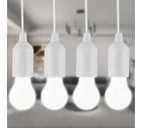MVIOCS 4 Pack White LED Pull Cord Bulb, Battery Operated Portable Hanging Pull Cord Lamp Lantern On A Rope for Indoor Outdoor Home Wedding Emergency Camping Decoration Garden Party