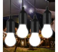 MVIOCS LED Pull Cord Light Bulb 4 Pack, LED Camping Lantern Lights Hanging Tent Lamp Light Bulbs for Camping, Hiking, Home Decor, Hurricane Emergency, Storms, Outages and More (4pcs Black)