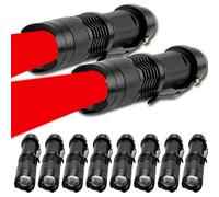 MVIOCS Red LED Flashlight, 10 Pieces, Compact, Adjustable Focus, Water Resistant, Multiple Light Modes, Powered by 1 AA Battery, Ideal for Hunting, Astronomy, Night Observation, and Outdoor Activities