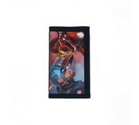 MVL 3D Mar-vel Velcro Wallet - Black Canvas, Polyester Strap Closure Slim Thin Trifold purse | Zipper Coin Pocket Cash Business Card Holder Clear ID Window | Gift for Kids Adults-Christmas & Birthday.