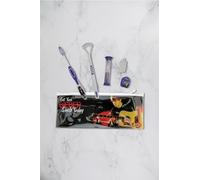 MVL Travel Dental Kit | Purple Essentials with Mint Dental Floss, Timer, Tongue Scraper, Toothbrush with Cover Cap-Portable Oral Hygiene Set with Zippered Pouch for Adults & Kids.+0